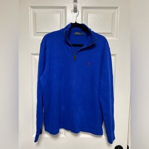 POLO RALPH LAUREN Blue Red LOGO Men's Size M 1/4 Zip Rib Pullover